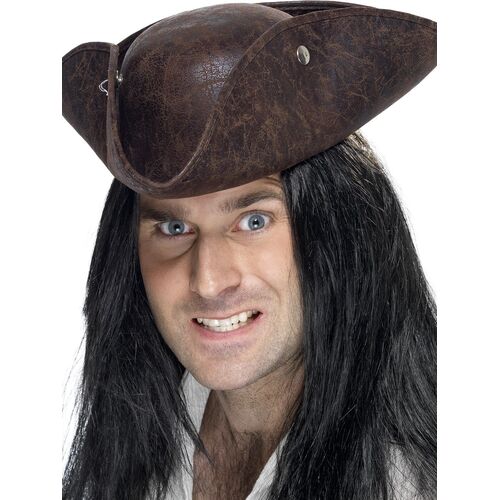 Pirate Leather Look Tricorn Hat Costume Accessory