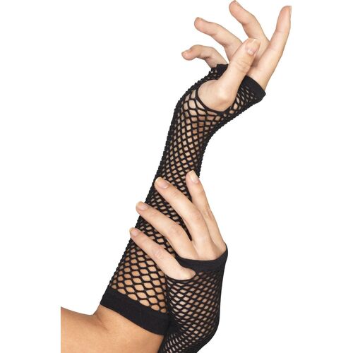 Fishnet Long Gloves Black Costume Accessory