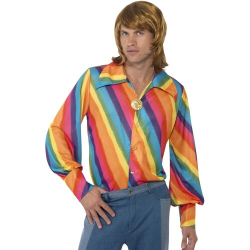 1970s Rainbow Colour Adult Costume Shirt Size: Large