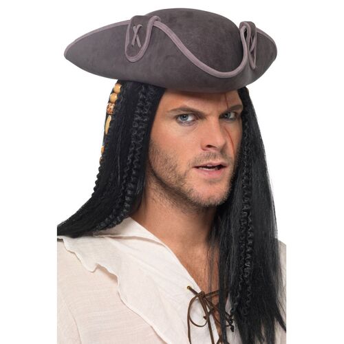 Tricorn Pirate Captain Hat Grey Costume Accessory