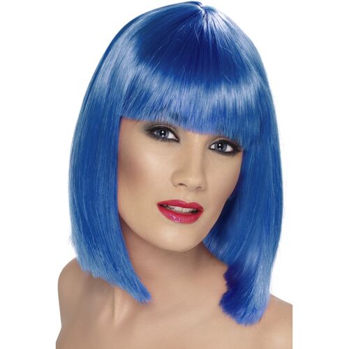 Blue Short Blunt Glam Wig Costume Accessory 