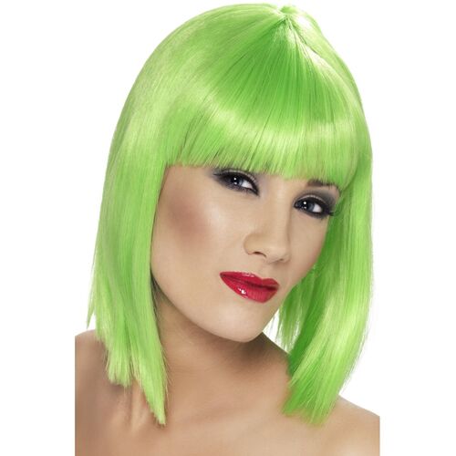 Neon Green Short Blunt Glam Wig Costume Accessory 