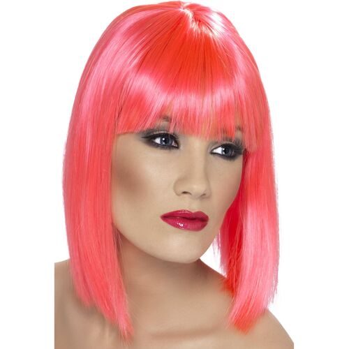 Neon Pink Short Blunt Glam Wig Costume Accessory 