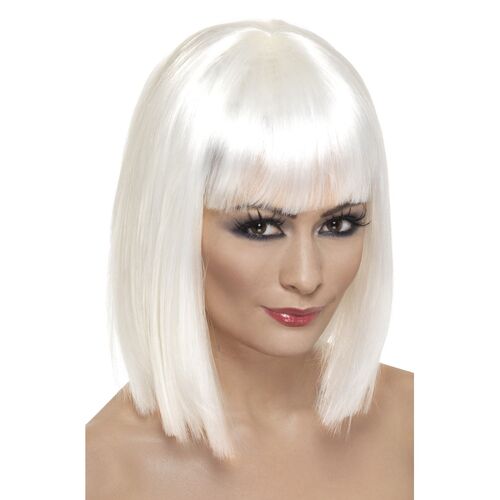 White Short Blunt Glam Wig Costume Accessory 