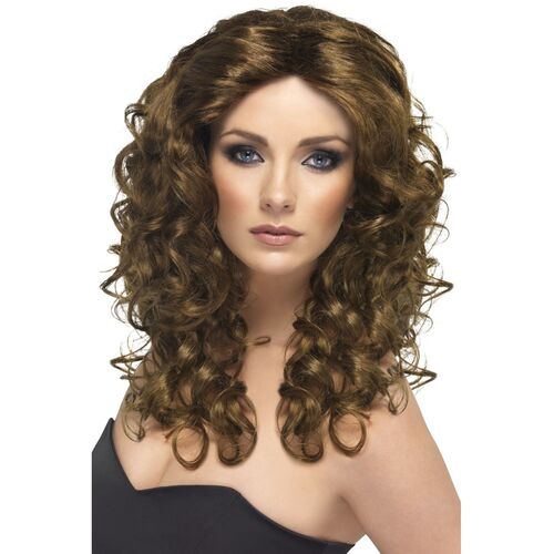 Long Brown Glamour Wig Costume Accessory