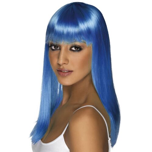 Long Neon Blue Straight Wig Costume Accessory