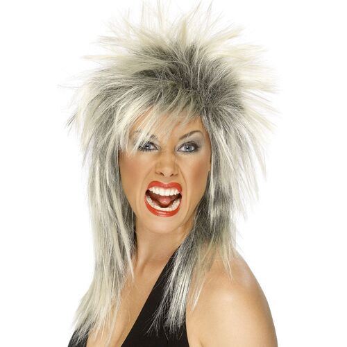 Mullet Blonde and Black Rock Diva Wig Costume Accessory