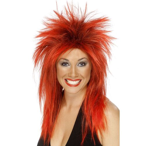 Mullet Red and Black Rock Diva Wig Costume Accessory