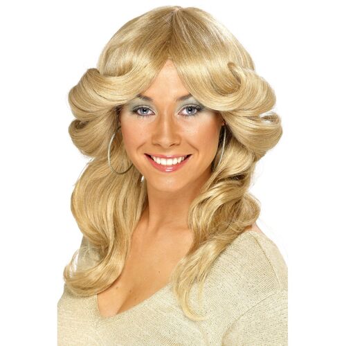 Long Blonde 70s Flick Wig Costume Accessory