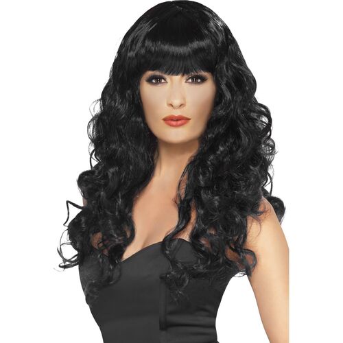 Long Curly Black Siren Wig Costume Accessory