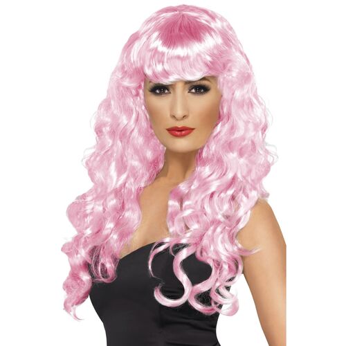 Long Curly Pink Siren Wig Costume Accessory