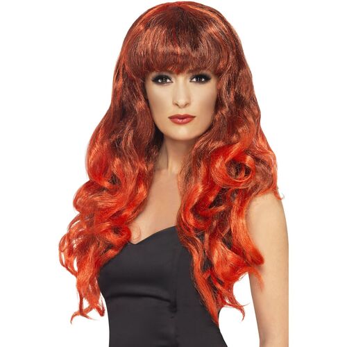 Long Curly Red and Black Siren Wig Costume Accessory