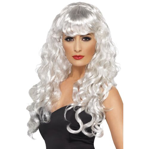 Long Curly White Siren Wig Costume Accessory