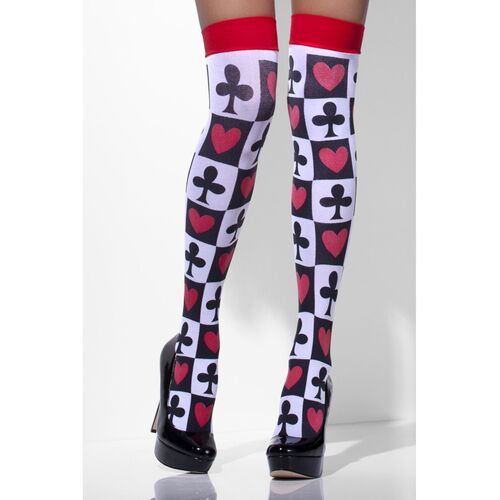White Poker Pattern Opaque Hold Ups Costume Accessory 