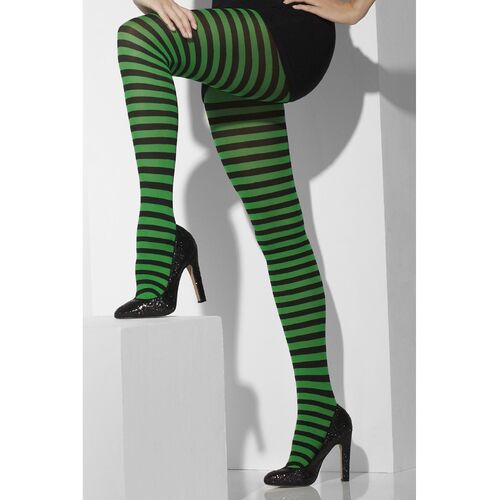 Green and Black Striped Opaque Tights Costume Accessory