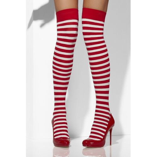 Red and White Striped Opaque Hold Ups Costume Accessory 
