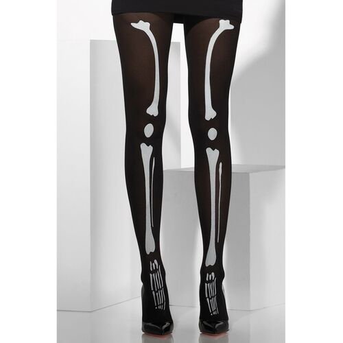 Black With Skeleton Print Opaque Tights
