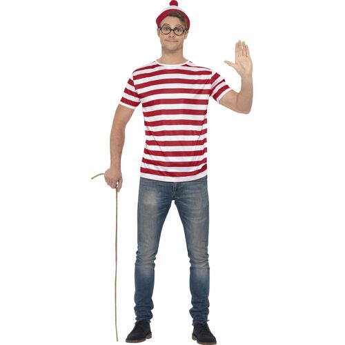 Where's Wally? Mens Adult Costume Set Size: Medium