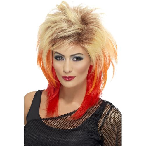 Mullet Blonde With Red Streaks 80's Wig Costume Accessory