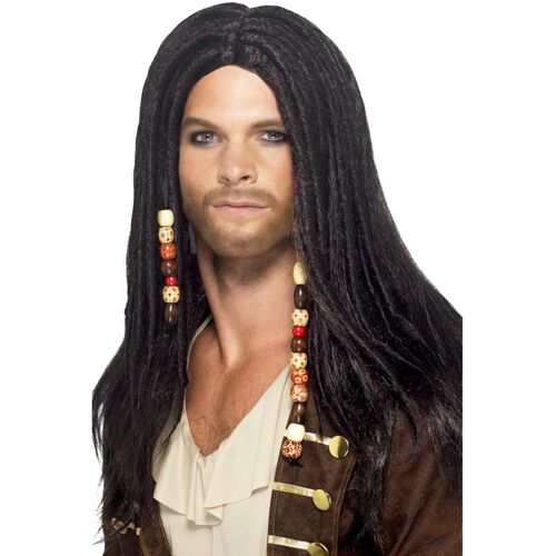 Pirate Mens Black Wig Costume Accessory 