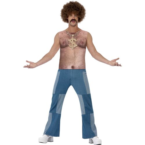 Realistic 70's Hairy Chest Sleeves Adult Costume Top Size: Medium