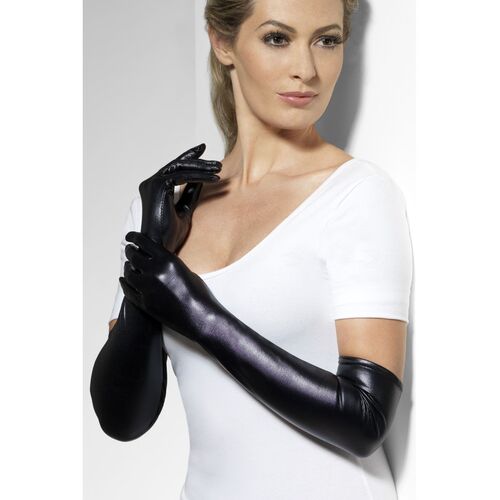 Black Wet Look Gloves Costume Accessory