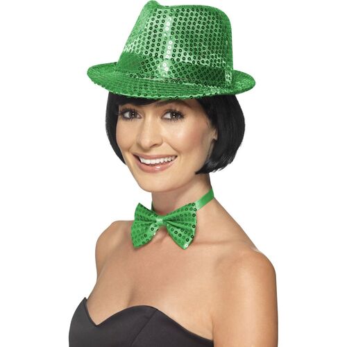Sequin Trilby Hat Green Costume Accessory