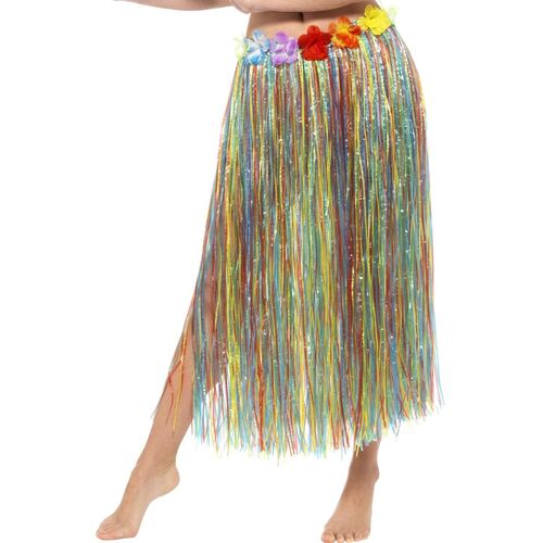 Hawaiian Hula Adult Skirt with Multi-Coloured Flowers