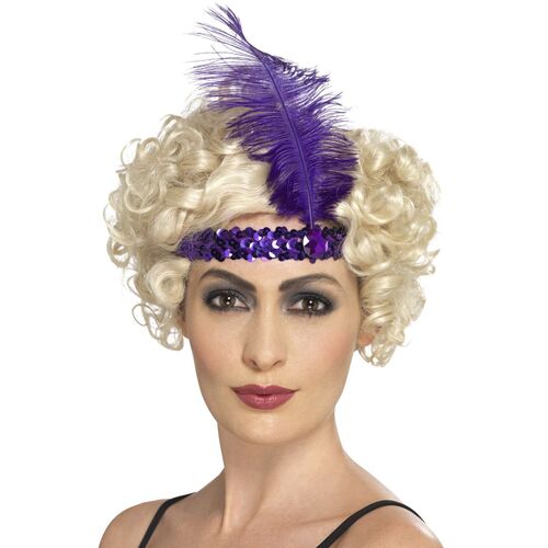 Flapper Headband Purple With Feather Costume Accessory
