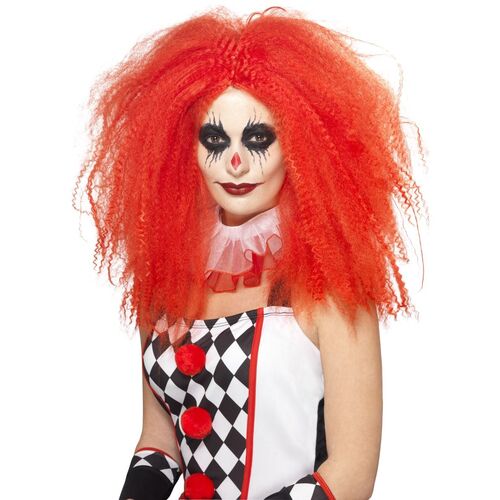 Crimped Red Clown Wig Costume Accessory