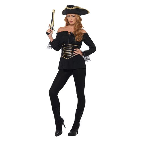 Pirate Costume Shirt Deluxe Adult Ladies Black Size: Small