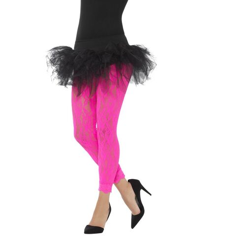 Neon Pink 80s Lace Leggings Costume Accessory  