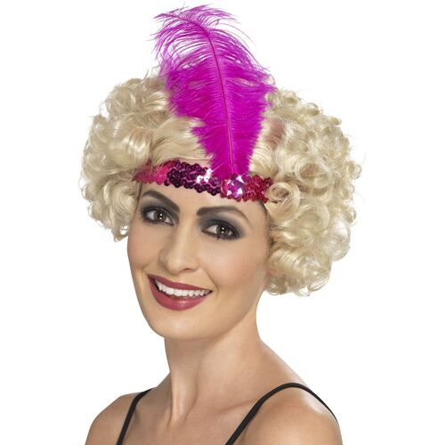 Flapper Headband Pink With Feather Costume Accessory
