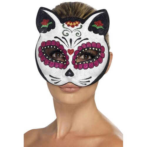 Sugar Skull Cat Glitter Eyemask Costume Accessory