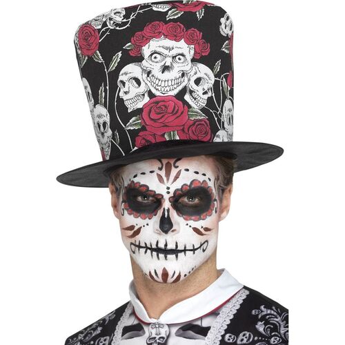 Day of the Dead Skull and Rose Top Hat Costume Accessory