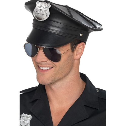 Police Hat Deluxe Black Costume Accessory
