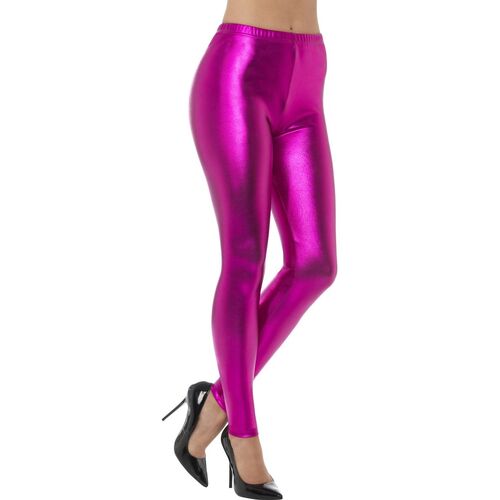 80s Metallic Disco Costume Leggings Pink Size: Small