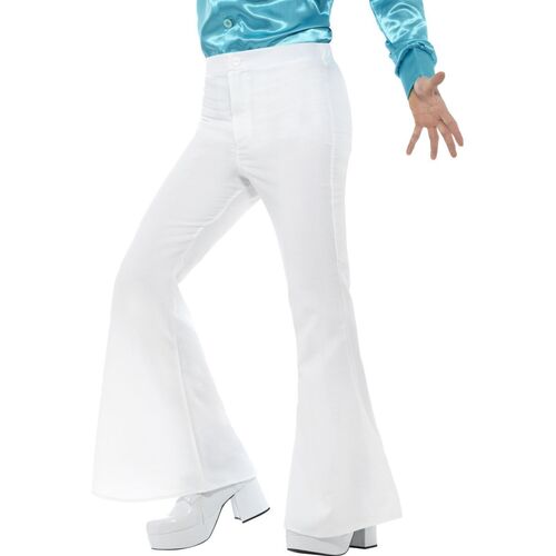 Flared Mens Costume Trousers White Size: Medium