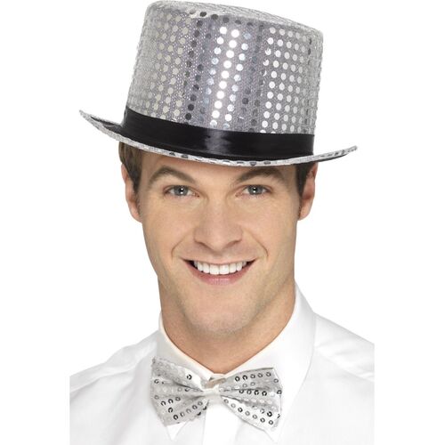 Top Hat Sequin Silver Costume Accessory