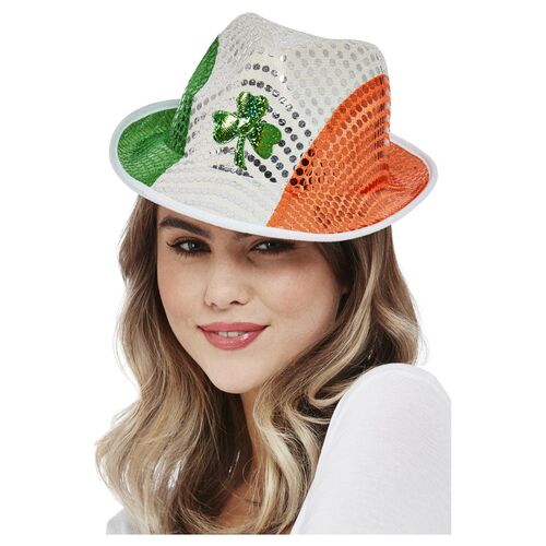Paddy's Day Irish Flag Sequin Trilby Hat Costume Accessory
