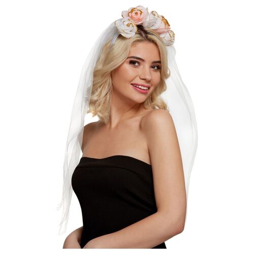 Floral Headband with Veil Costume Accessory