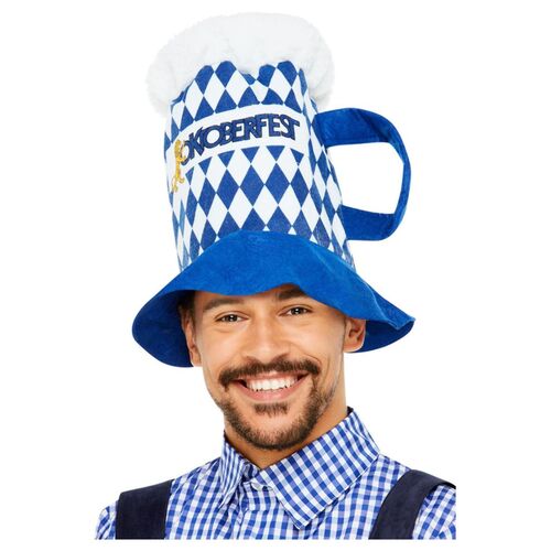 Oktoberfest Blue and White Chequered Beer Hat Costume Accessory