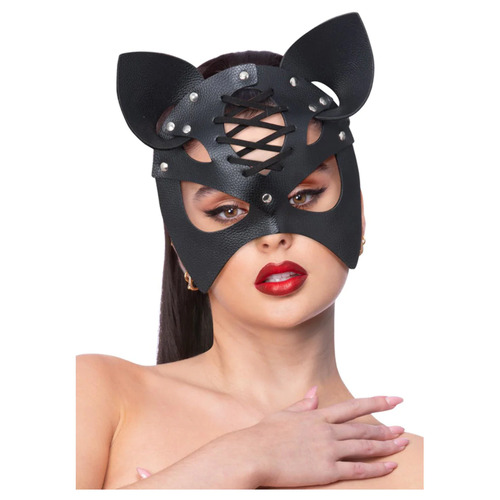 Black Mock Leather Cat Mask Costume Accessory